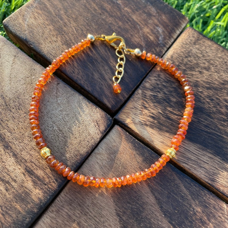Faceted Hessonite Gemstone Bracelet - Earthy Beaded Strand Design