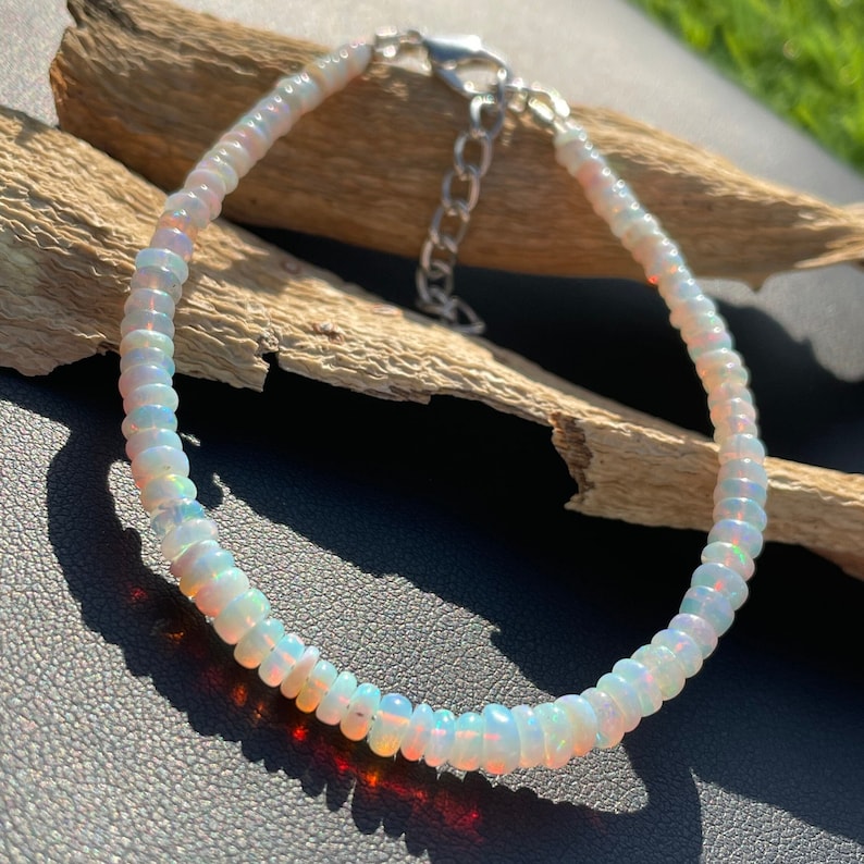 Ethiopian Opal Beaded Bracelet: Multi-Fire Gemstone Jewelry, AAA Quality