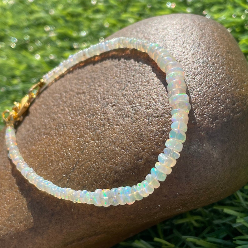 Natural Ethiopian Opal Beads Bracelet: Handmade Gemstone Jewelry