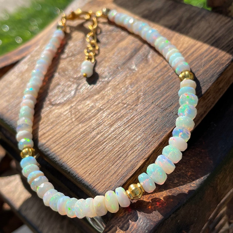 Ethiopian Opal Beaded Bracelet: Multi-Flash Fire Gemstone, Adjustable Length