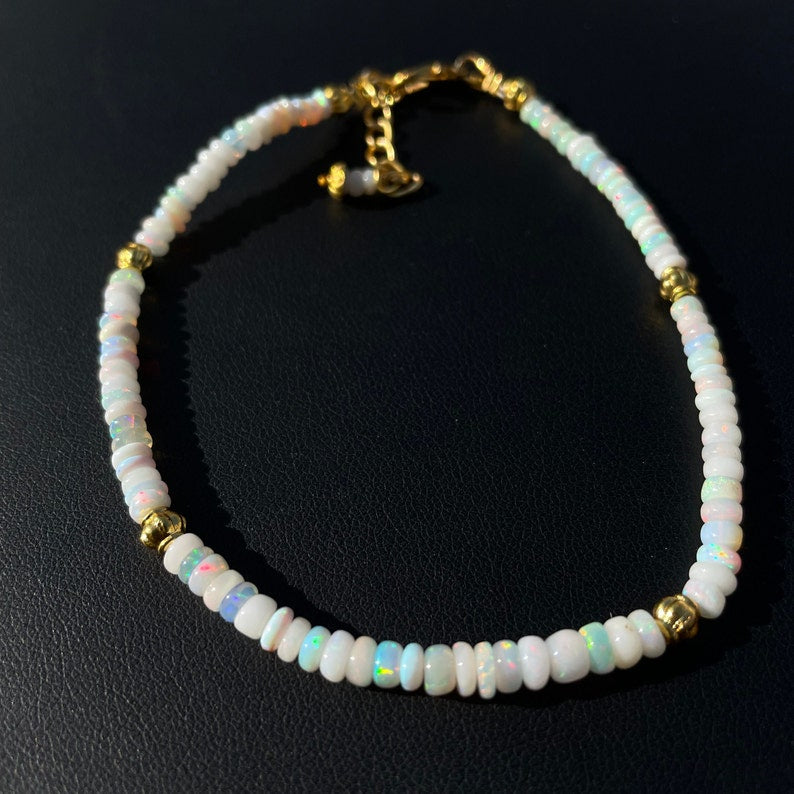Ethiopian Opal Beads Bracelet: White Multi Fire Opal, Handmade Jewelry