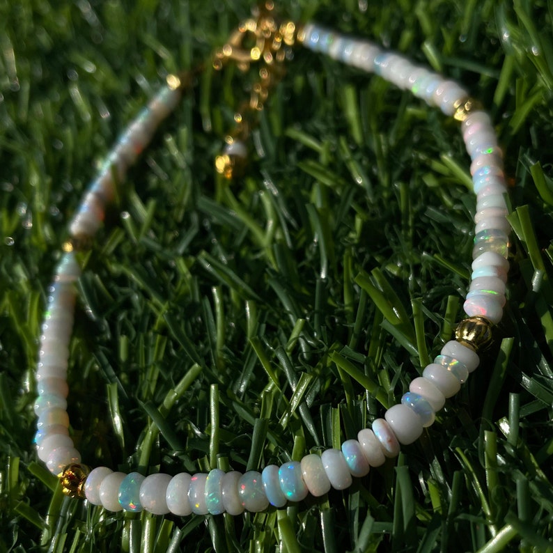 Ethiopian Opal Beads Bracelet: White Multi Fire Opal, Handmade Jewelry