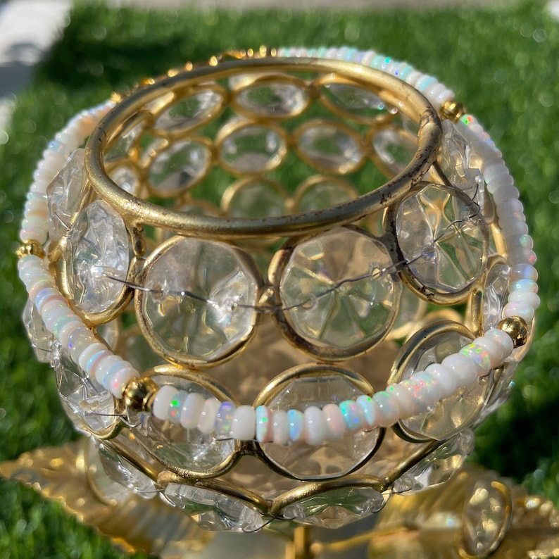 Ethiopian Opal Beads Bracelet: White Multi Fire Opal, Handmade Jewelry