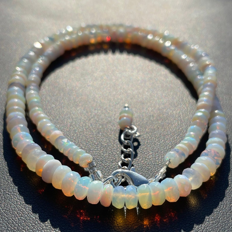 White Ethiopian Opal Beaded Necklace: Faceted Gemstone Jewelry
