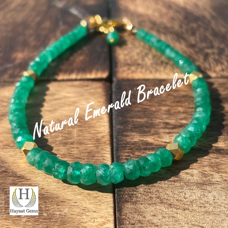 Raw Emerald Bracelet: May Birthstone, Adjustable Crystal Jewelry
