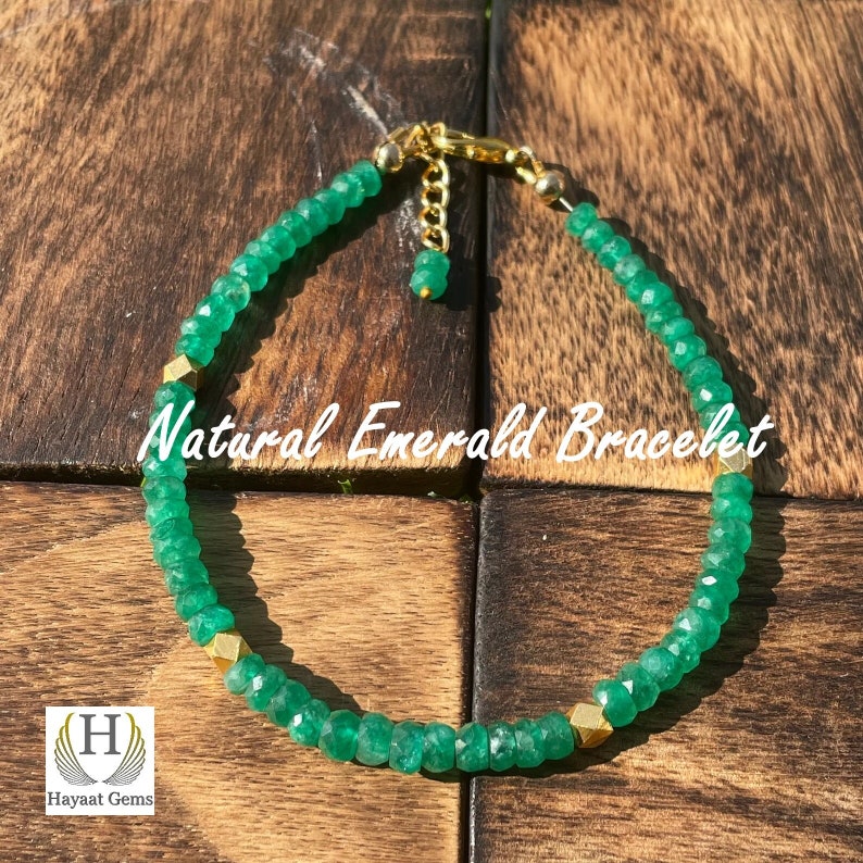 Faceted Emerald Bead Bracelet: Zambian Green Crystal, May Birthstone
