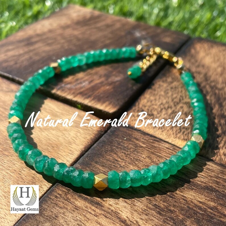 Faceted Emerald Bead Bracelet: Zambian Green Crystal, May Birthstone
