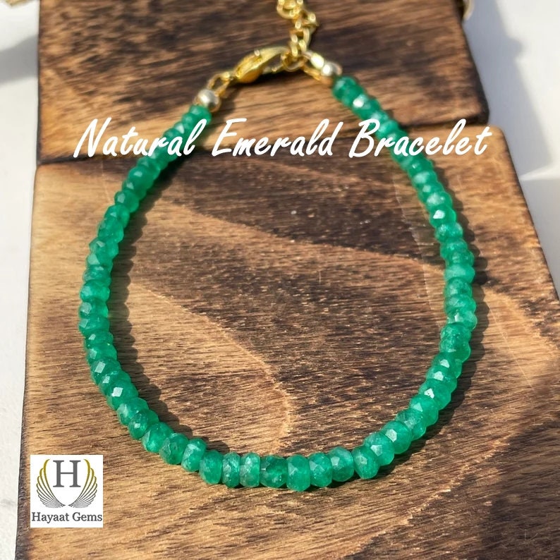 Raw Emerald Sterling Silver Bracelet: Handmade Beaded Gemstone Jewelry