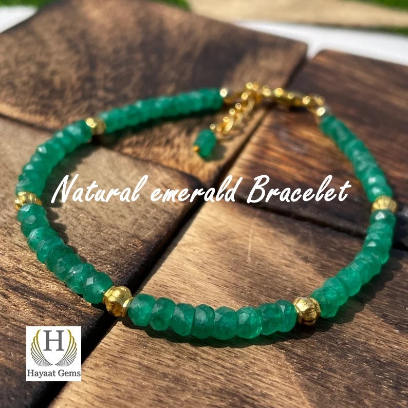 AAA Raw Emerald Bracelet: Faceted Beaded 925 Sterling Silver