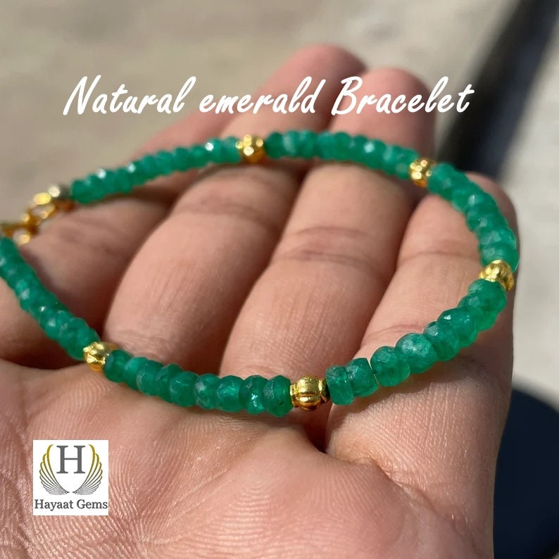 AAA Raw Emerald Bracelet: Faceted Beaded 925 Sterling Silver