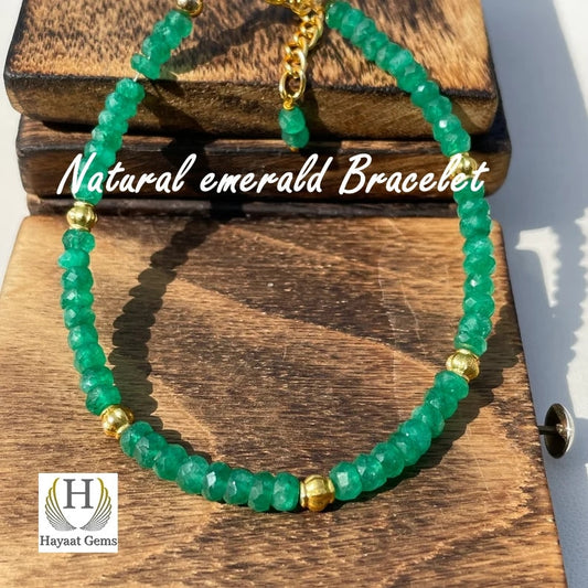 AAA Raw Emerald Bracelet: Faceted Beaded 925 Sterling Silver