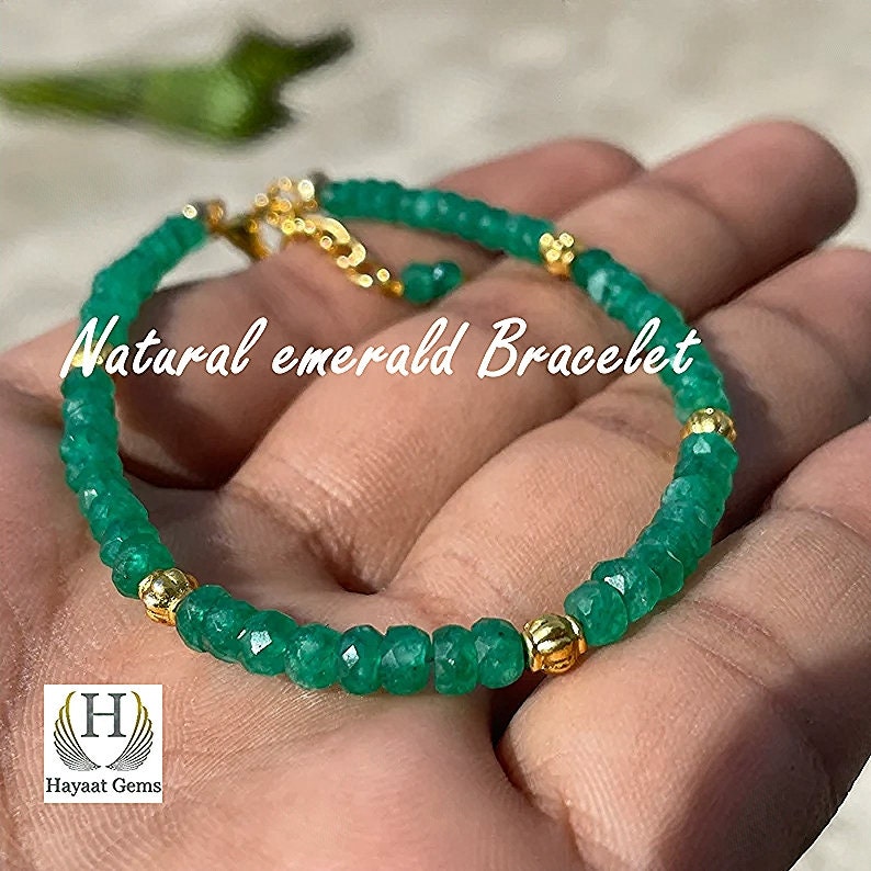 AAA Raw Emerald Bracelet: Faceted Beaded 925 Sterling Silver