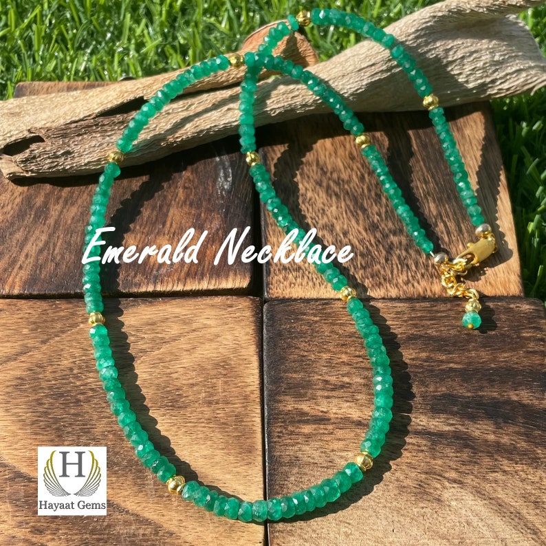 Natural Zambian Emerald Beaded Necklace: Sterling Silver May Birthstone