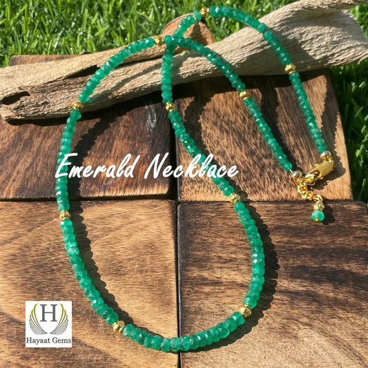 Natural Zambian Emerald Beaded Necklace: Sterling Silver May Birthstone