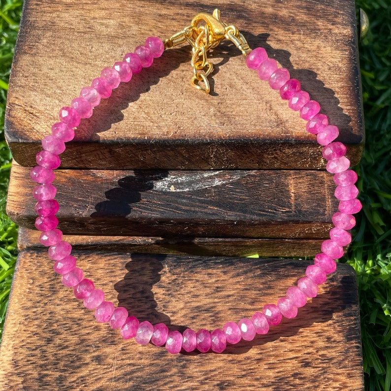 Faceted Ruby Beaded Bracelet: AAA+ Quality, Adjustable Length