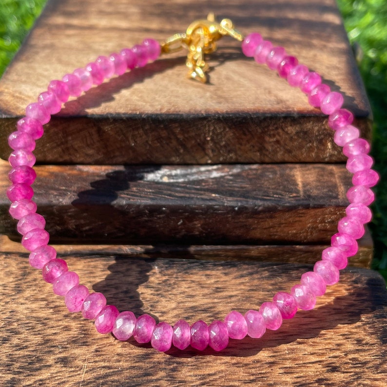 Faceted Ruby Beaded Bracelet: AAA+ Quality, Adjustable Length