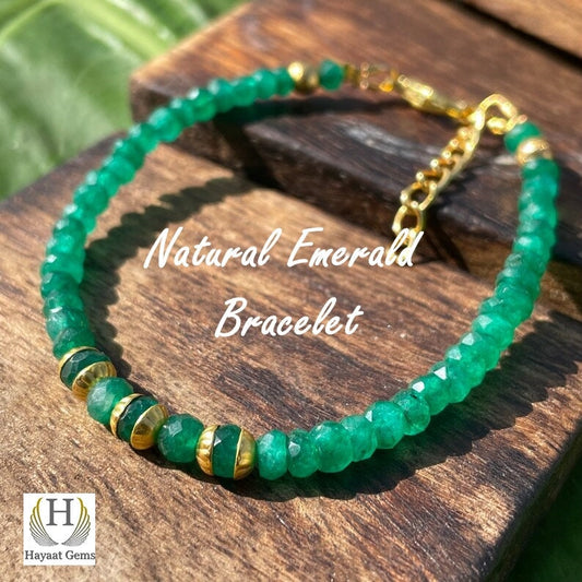 Raw Emerald Beaded Bracelet: May Birthstone, Dainty Gemstone, Personalized Charm