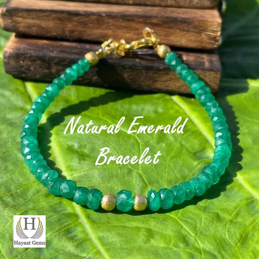Raw Emerald Crystal Bracelet: Genuine Rough Silver May Birthstone Jewelry