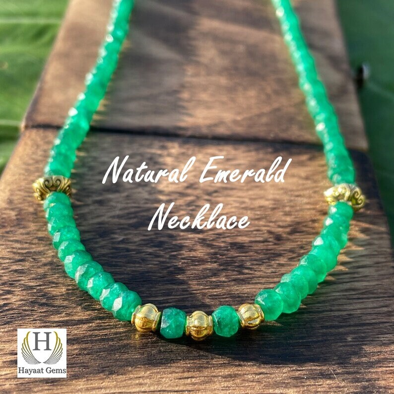 Natural Zambian Emerald Faceted Bead Necklace: Handmade Gemstone Jewelry