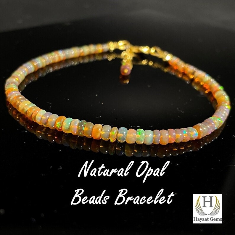 Rainbow Fire Ethiopian Opal Bracelet, Sterling Silver Beaded Jewelry