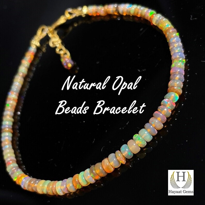 Rainbow Fire Ethiopian Opal Bracelet, Sterling Silver Beaded Jewelry