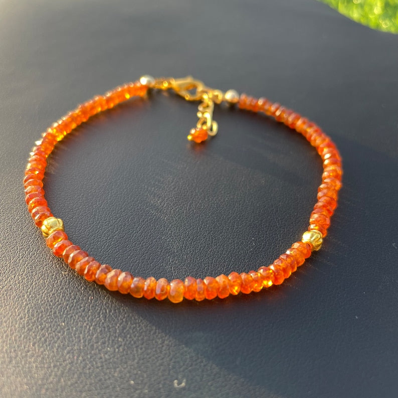Faceted Hessonite Gemstone Bracelet - Earthy Beaded Strand Design