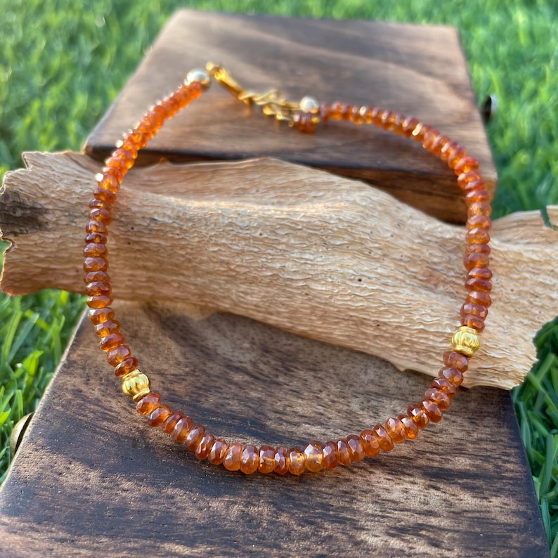 Faceted Hessonite Gemstone Bracelet - Earthy Beaded Strand Design