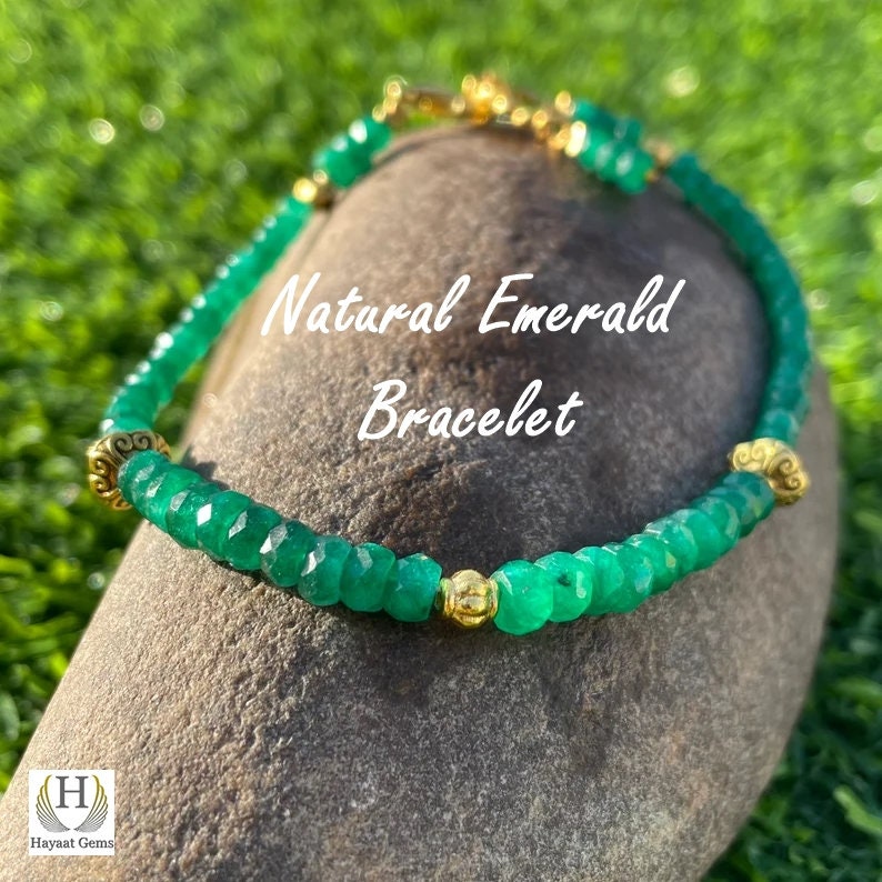 Faceted Emerald Beaded Bracelet: Gold Filled & Silver Filled, Handmade
