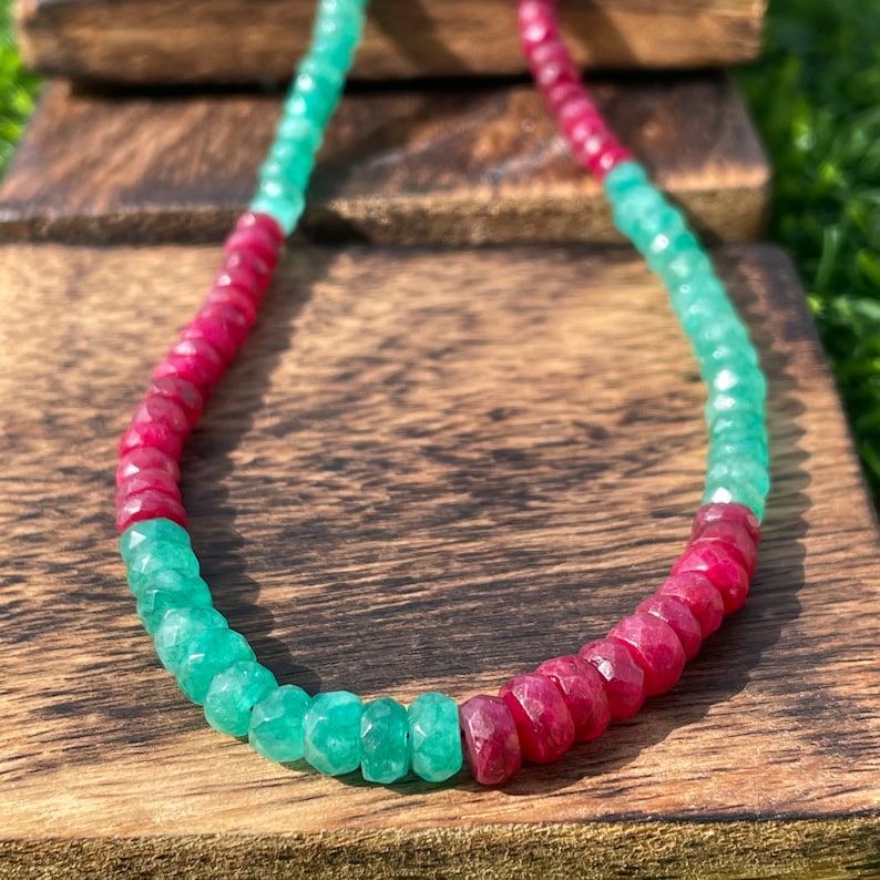 Emerald & Ruby Beaded Necklace: Faceted Gemstone Jewelry