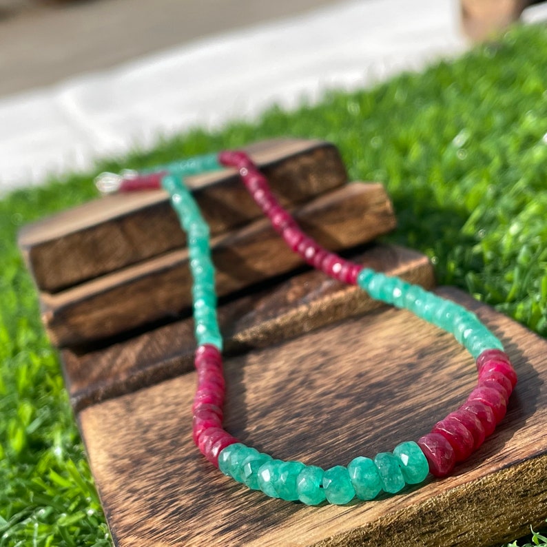 Emerald & Ruby Beaded Necklace: Faceted Gemstone Jewelry
