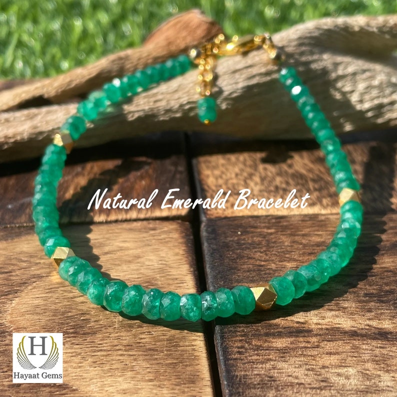 Raw Emerald Bracelet: May Birthstone, Adjustable Crystal Jewelry