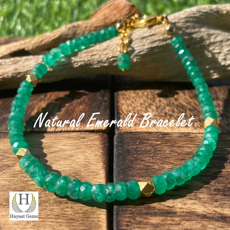 Raw Emerald Bracelet: May Birthstone, Adjustable Crystal Jewelry