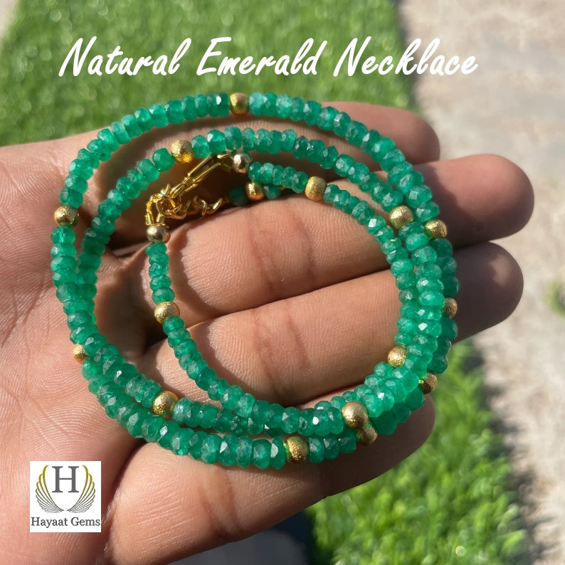 Handmade Emerald Beaded Necklace: Dainty Minimalist Vintage Style