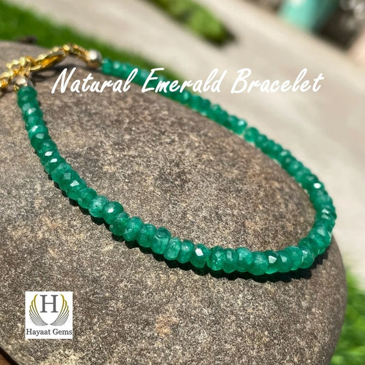 Zambian Emerald Beaded Bracelet: Faceted Raw Green Gemstone, Gold Filled