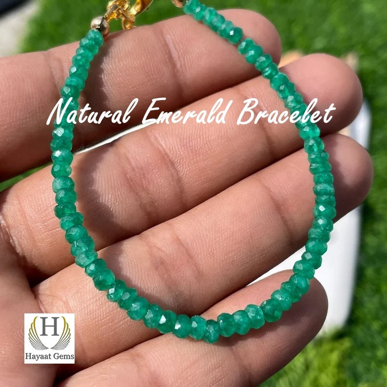 Raw Emerald Sterling Silver Bracelet: Handmade Beaded Gemstone Jewelry