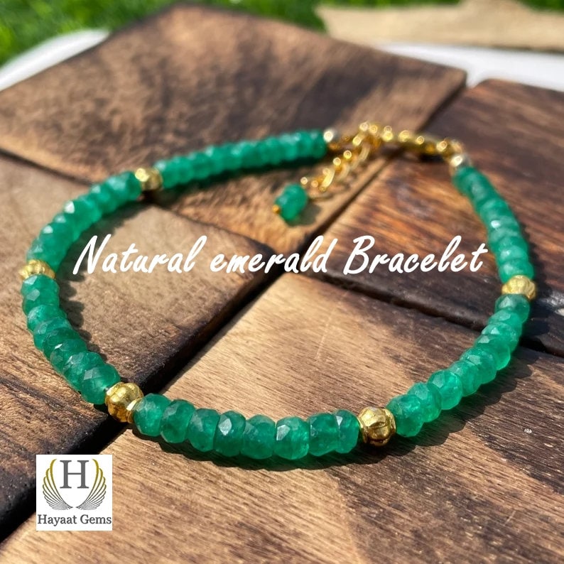 AAA Raw Emerald Bracelet: Faceted Beaded 925 Sterling Silver