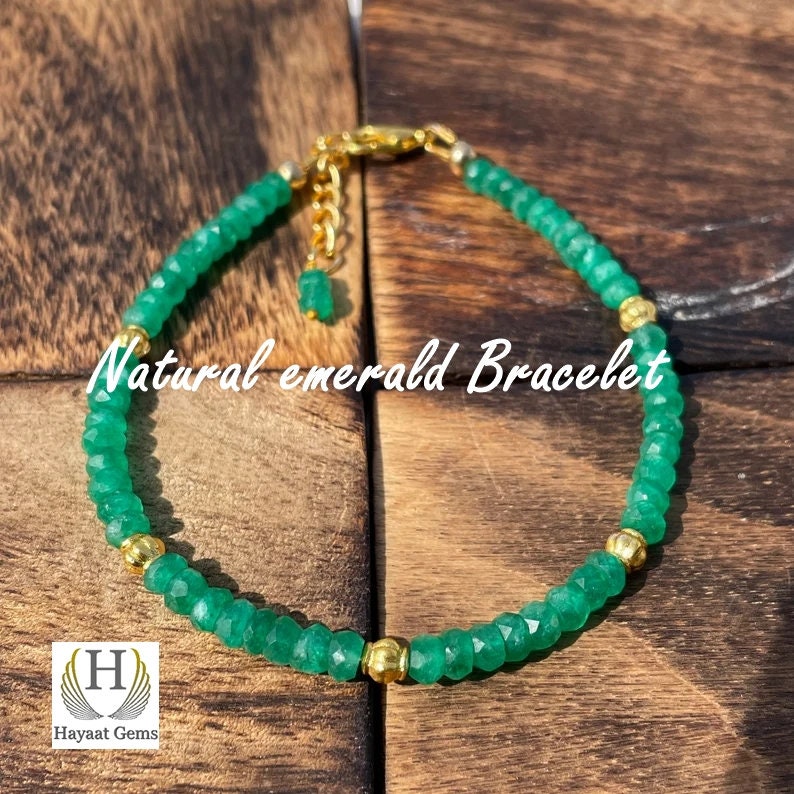 AAA Raw Emerald Bracelet: Faceted Beaded 925 Sterling Silver