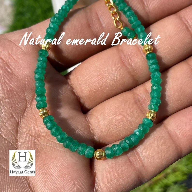 AAA Raw Emerald Bracelet: Faceted Beaded 925 Sterling Silver
