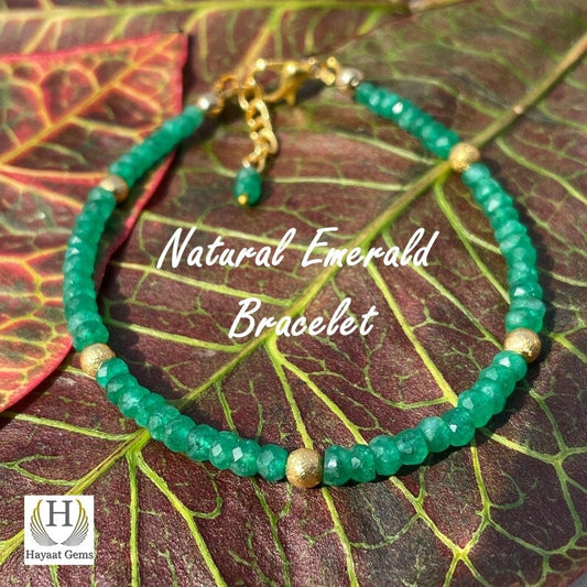 Faceted Emerald Bead Bracelet: Natural Zambian Emerald, May Birthstone