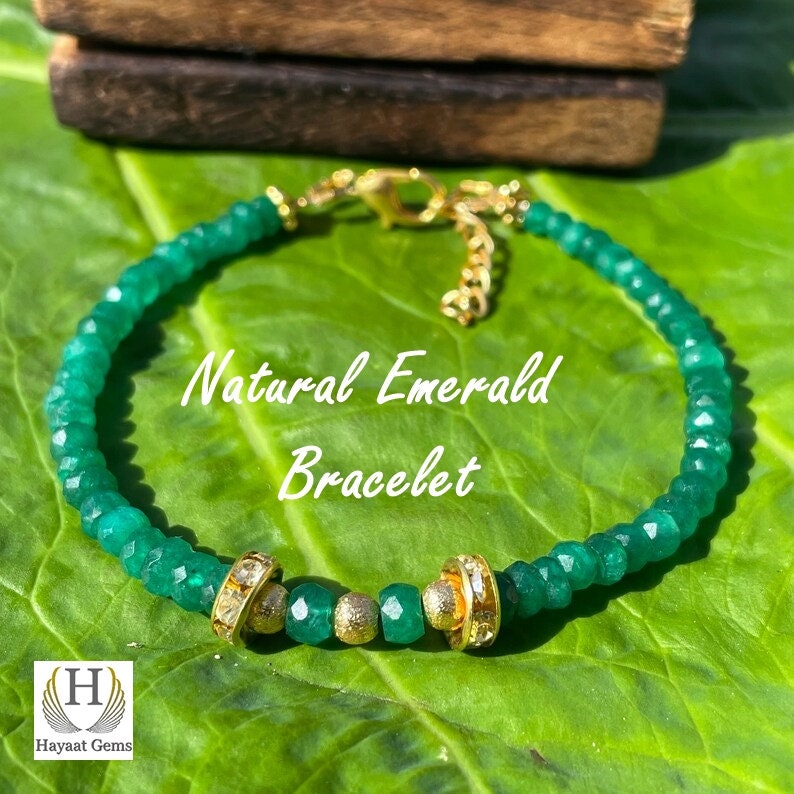 Faceted Emerald Beaded Bracelet: 925 Sterling Silver, Handmade
