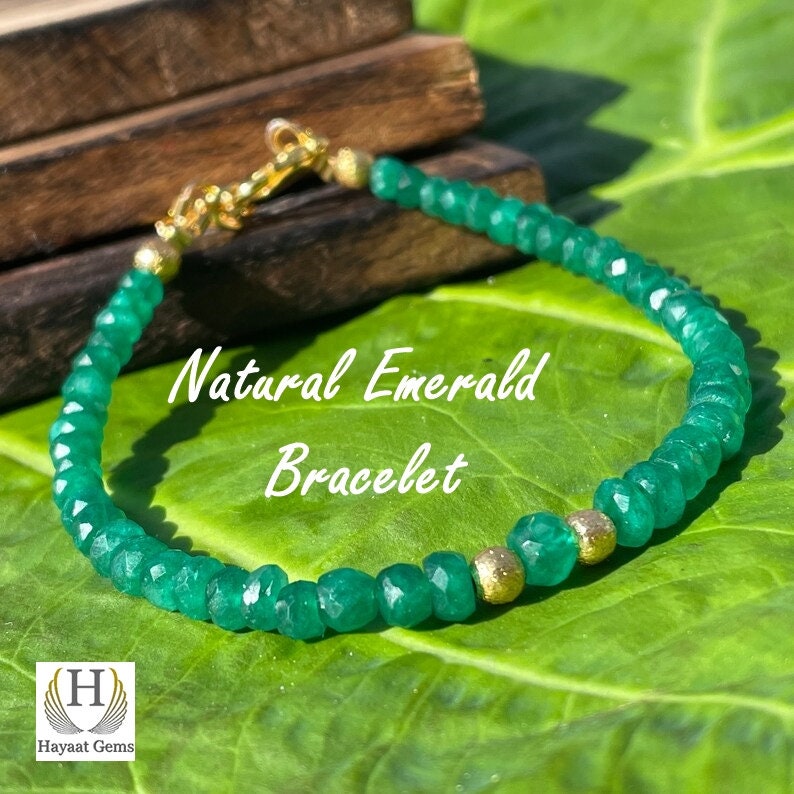 Raw Emerald Crystal Bracelet: Genuine Rough Silver May Birthstone Jewelry