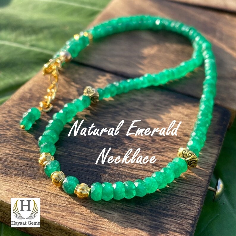 Natural Zambian Emerald Faceted Bead Necklace: Handmade Gemstone Jewelry