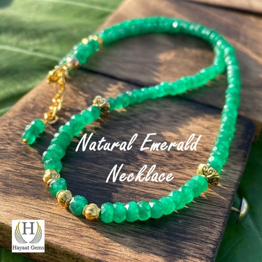 Natural Zambian Emerald Faceted Bead Necklace: Handmade Gemstone Jewelry