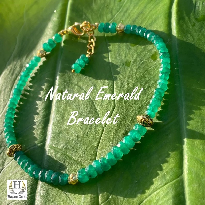 Faceted Emerald Beaded Bracelet: Gold Filled & Silver Filled, Handmade