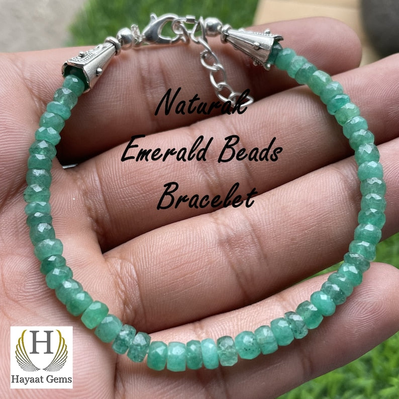 Handmade AAA Zambian Emerald Beaded Bracelet: Faceted Gemstone Jewelry