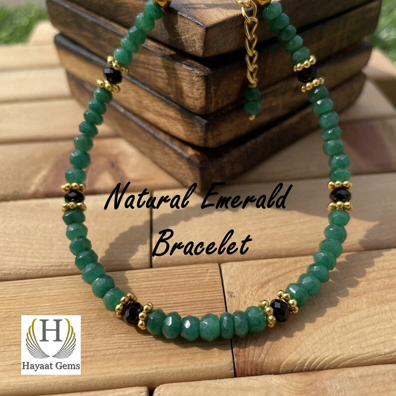 Emerald Green Gemstone Bracelet - Handmade with Zambian Emerald Beads