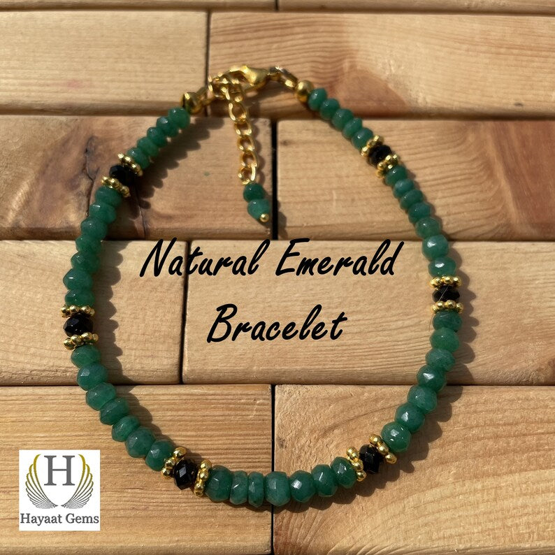 Emerald Green Gemstone Bracelet - Handmade with Zambian Emerald Beads