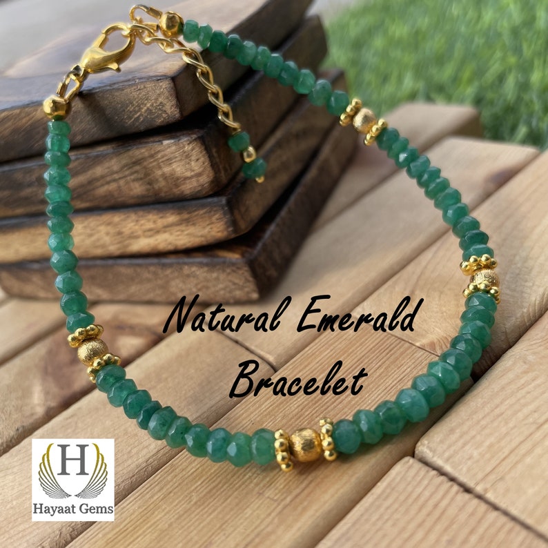 Zambian Emerald Beaded Bracelet: Faceted Gemstone, Unisex Gift