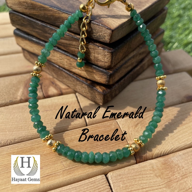 Zambian Emerald Beaded Bracelet: Faceted Gemstone, Unisex Gift