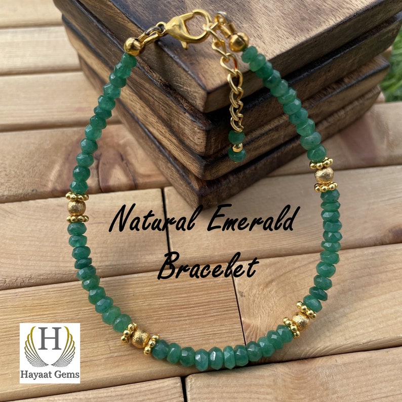 Zambian Emerald Beaded Bracelet: Faceted Gemstone, Unisex Gift
